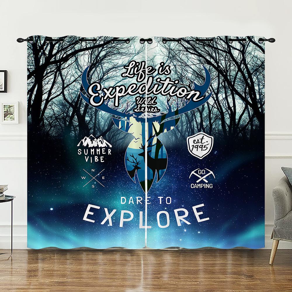 Curtains Animal Deer Pastoral Curtains Digital Printing Blackout Curtains No Punching