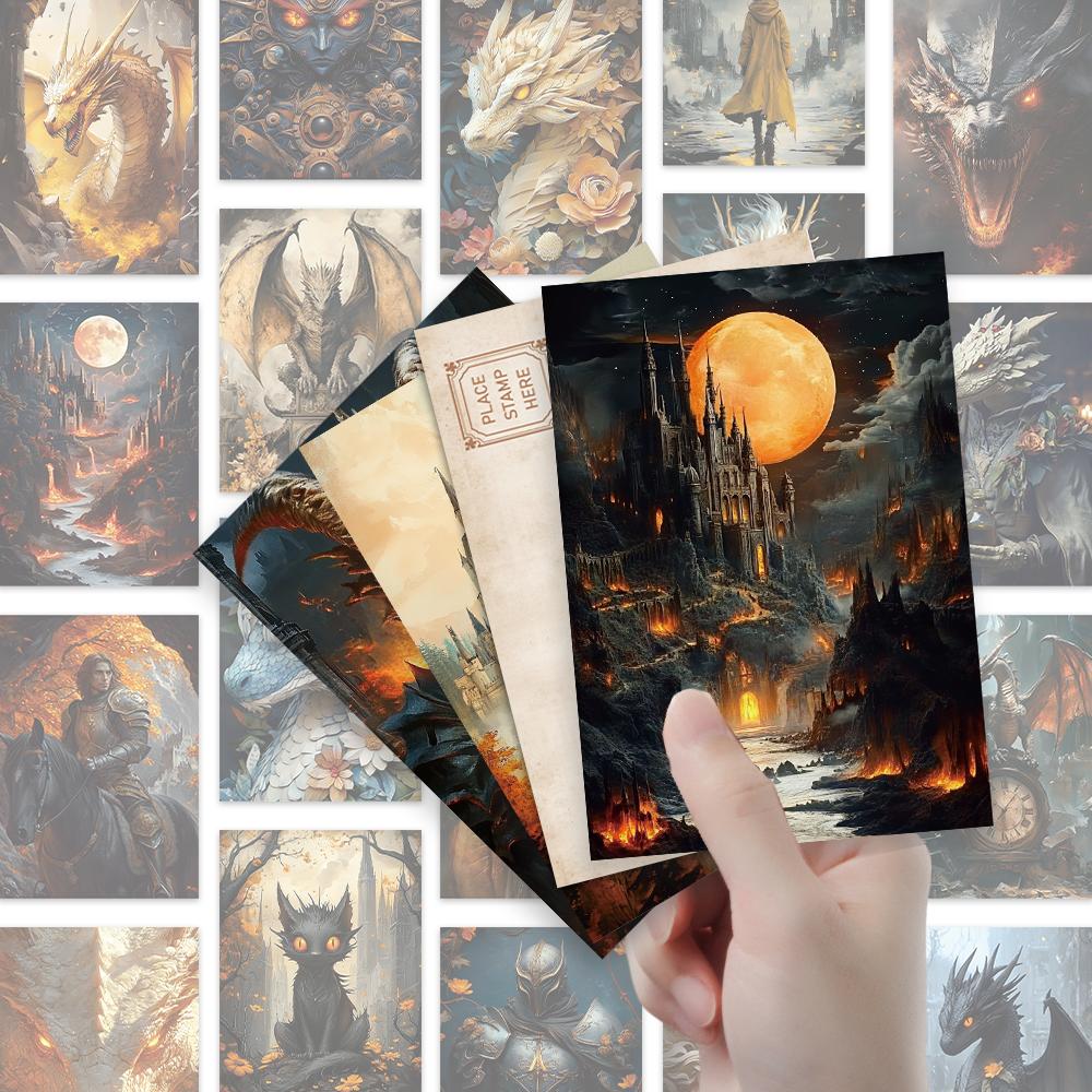 32pcs, vintage dragon and knight postcards, perfect for birthday/anniversary gifts, suitable for collecting, giving, and mailing