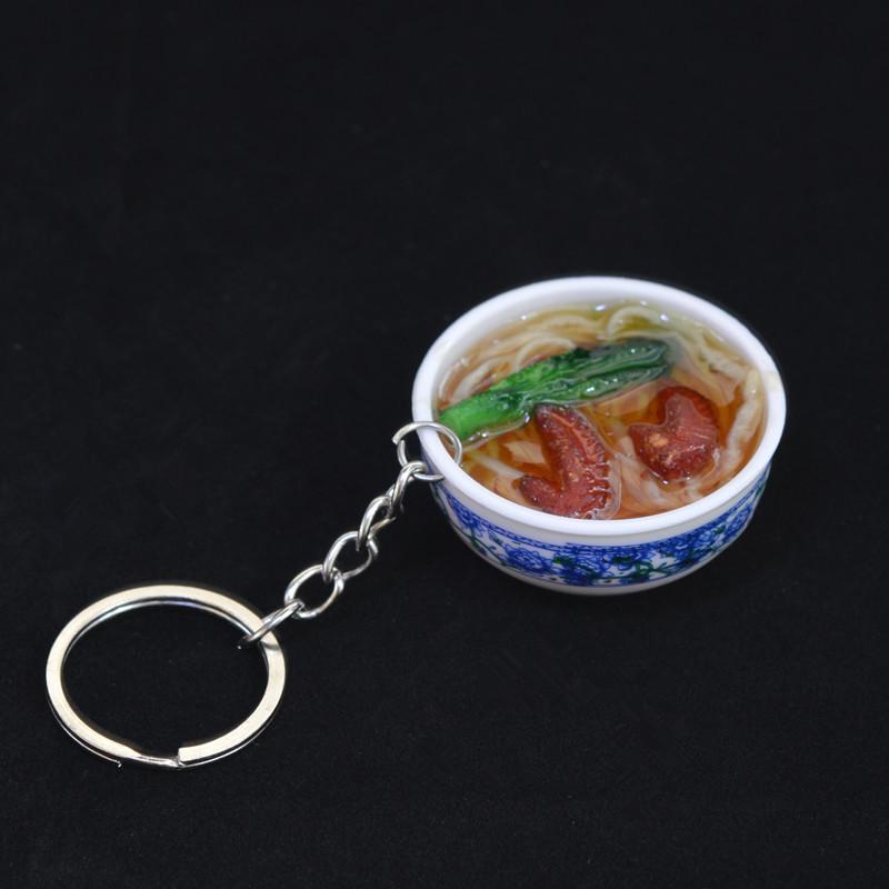 Chinese Style Realistic Noodle Keychain, 4cm Blue and White Porcelain Bowl, Food Play Prop.