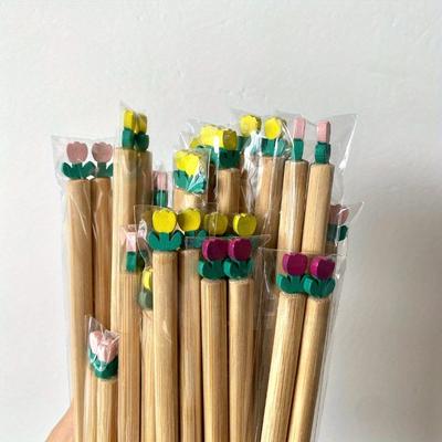 1 Paar Ins Wind Lovely Tulpen Essstäbchen Praktische Bambus Essstäbchen Paar Familie Bankett Mahlzeit Essstäbchen