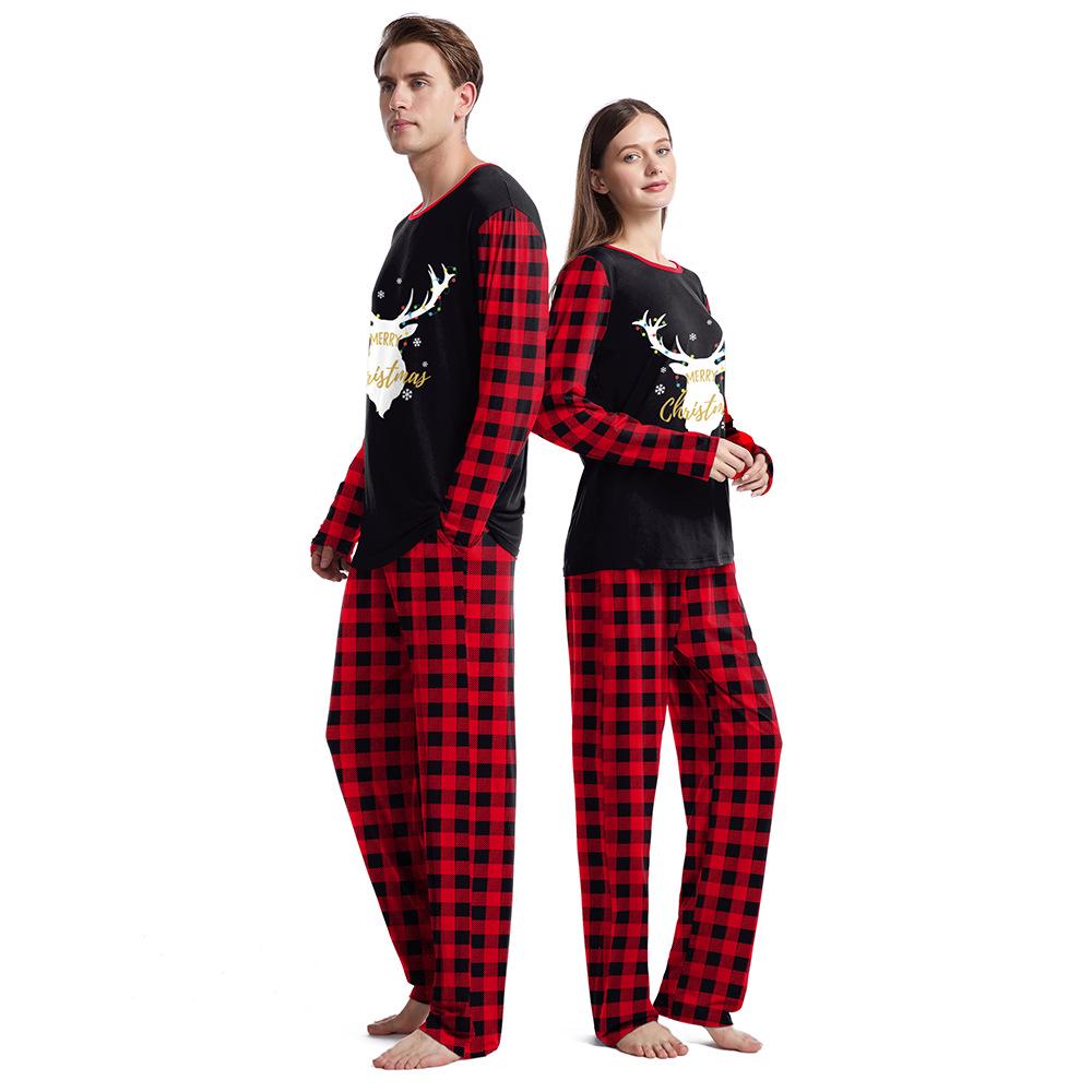 2024 Spring Christmas Couple Pajama Set: Round Neck Long Sleeve Top & Sweatpants for Women