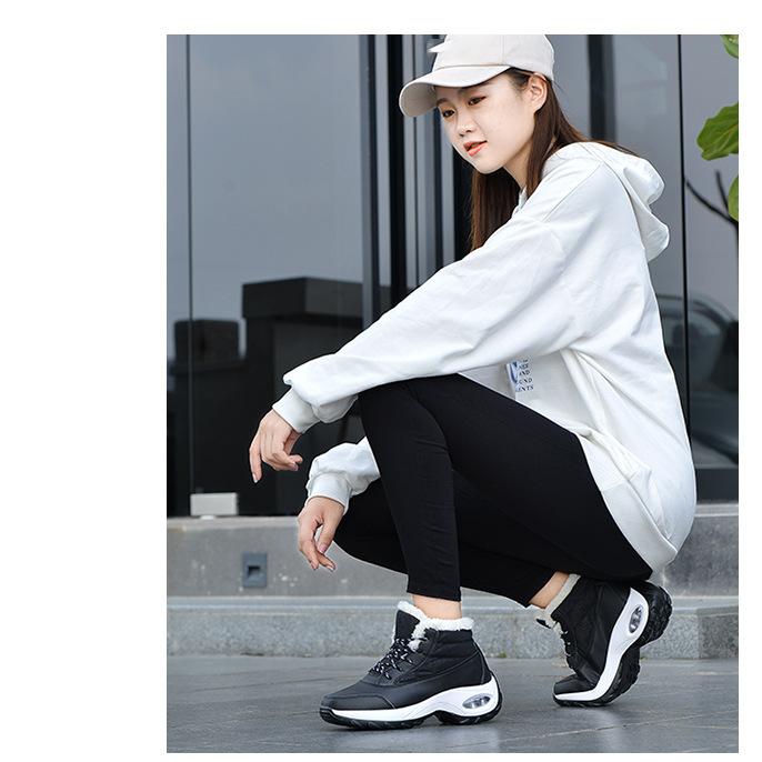 Damesko Vinter Pluss Luftpute Snøstøvler Fritid Semsket Snøring Varm Mellomhøy Bomullssko Stor Ensfarget