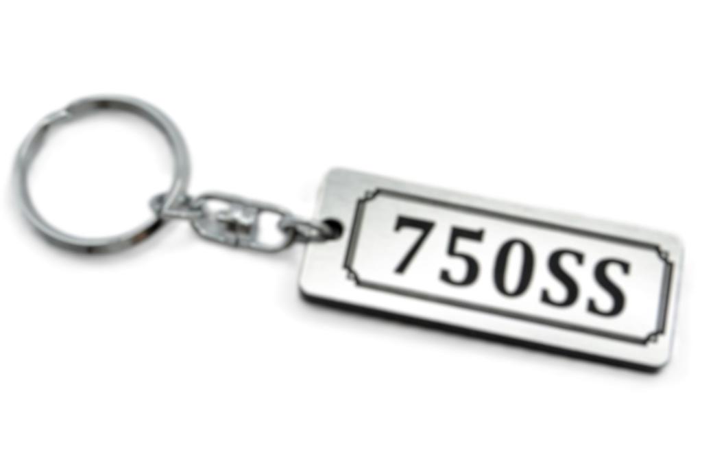 750SS Double Ring Acrylic Original Keychain Mach Classic Car Muffler Handle Exterior Mirror Custom Parts Accessories A-704-2 Silver/Black -