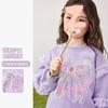 Girls Spring Autumn Long Sleeve Sweatshirt with Bow and Sequin Mesh Detail