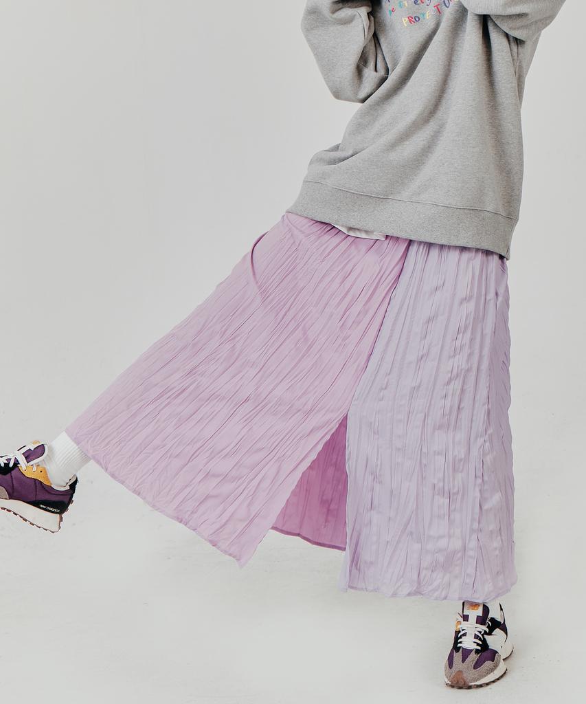 Weibeugeon Color Mix Elastic Waist Pleated Skirt Lilac & Pink