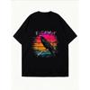 Rundhals T-Shirt Weiß Rabe Sonnenuntergang Grafikdruck mit Text Leave Für Freizeitkleidung und Streetstyle