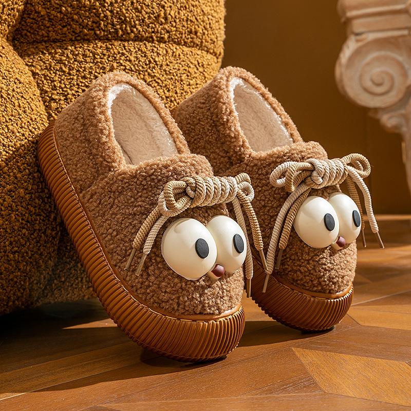 2025 new thick-bottomed velvet cotton slippers winter 2025 new versatile eyes plush warm winter couple