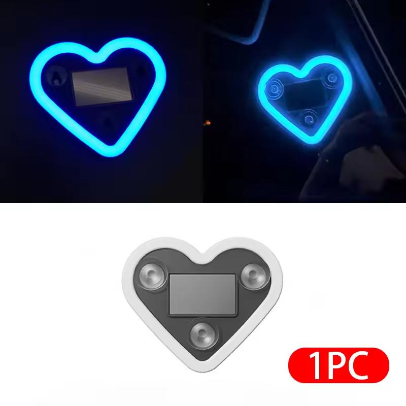 Car Triangle Window LED Solar Powered Heart-shaped Neon Light Rear Window Illuminated Interior Decoration Atmosphere Light
