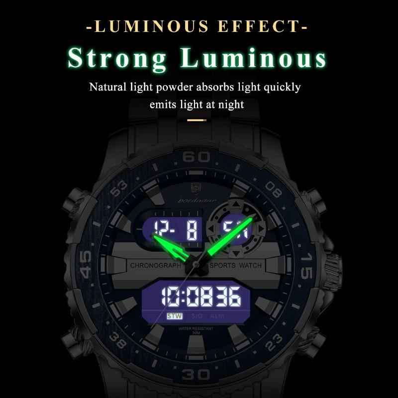 POEDAGAR Electronic Fashion Man Wristwatch Week Date LED Luminous Men Watch Dual Time Display Digital Quartz Watches