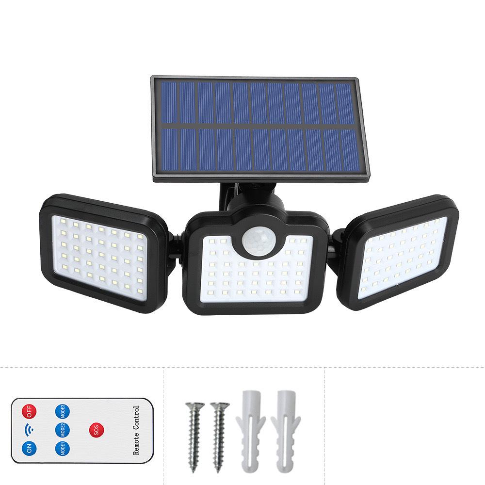 Three-Head LED Solar Motion Sensor Outdoor Wall Light, Waterproof for Garden, Courtyard, Fence, and Home Lighting.