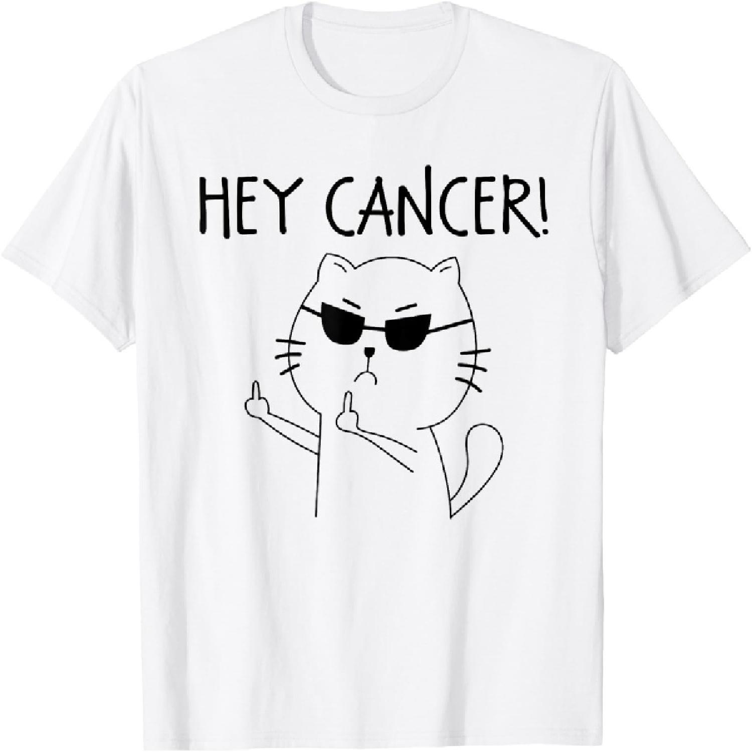 Hey Cancer F Funny Cat Middle Finger T-Shirt S