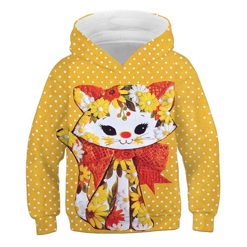 Girls' hooded long-sleeve sweatshirt, cute 3D cat pattern, children's spring and autumn casual outdoor pullover