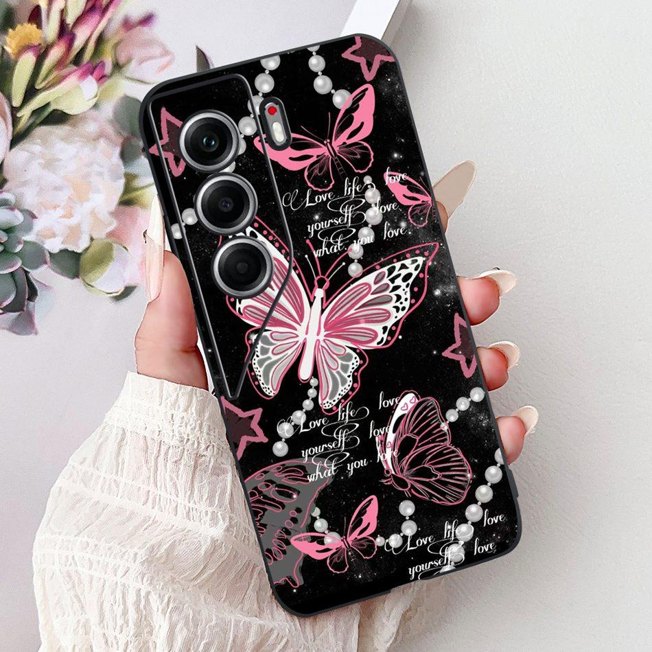 For Tecno Camon 40 Pro 4G Camon40 Elegant Floral Cat Phone Case For Camon 40 40Pro 4G CM6 CM5 Black Silicone Soft Cases Bumpers