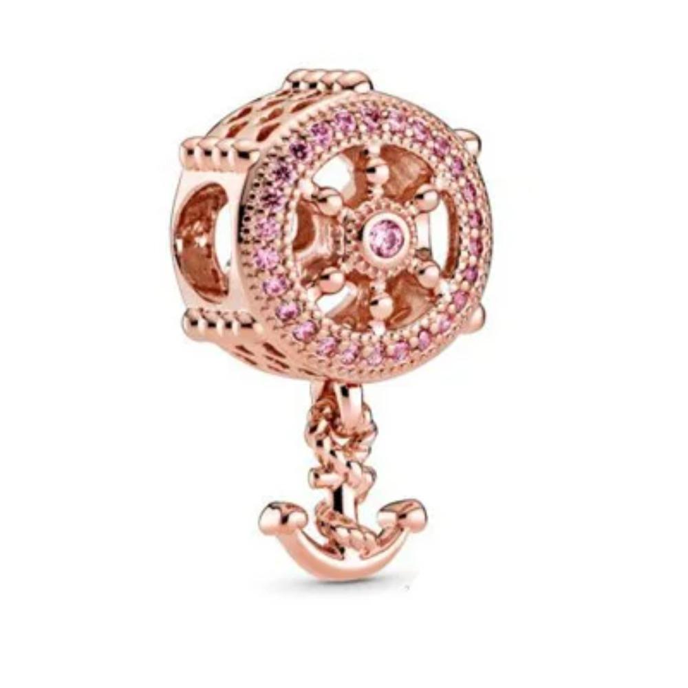 925 Rose Gold Anchor Angel Leaf Charm Bead Chain For DIY Bracelet Jewelry Ladies Accessories