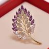 1pc Women's Elegant Romantic Brooch Purple Leaf Flower Alloy Crystal Plant Brooch Party Birthday Jewelry Accessory