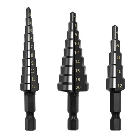 3Pcs Step Drill Bit Sharp High Hardness High-Speed Steel Hex Shank Straight Groove Step Drill Bit Home Supply