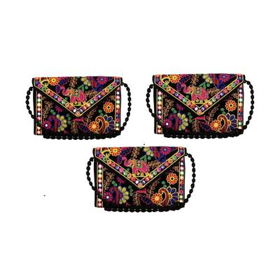 Clutch Bags  Handmade Embroidery Mirror Work Stylish Sling Bags for Women Cross Body Bags for Ladies and Girls - 22X16 Cm