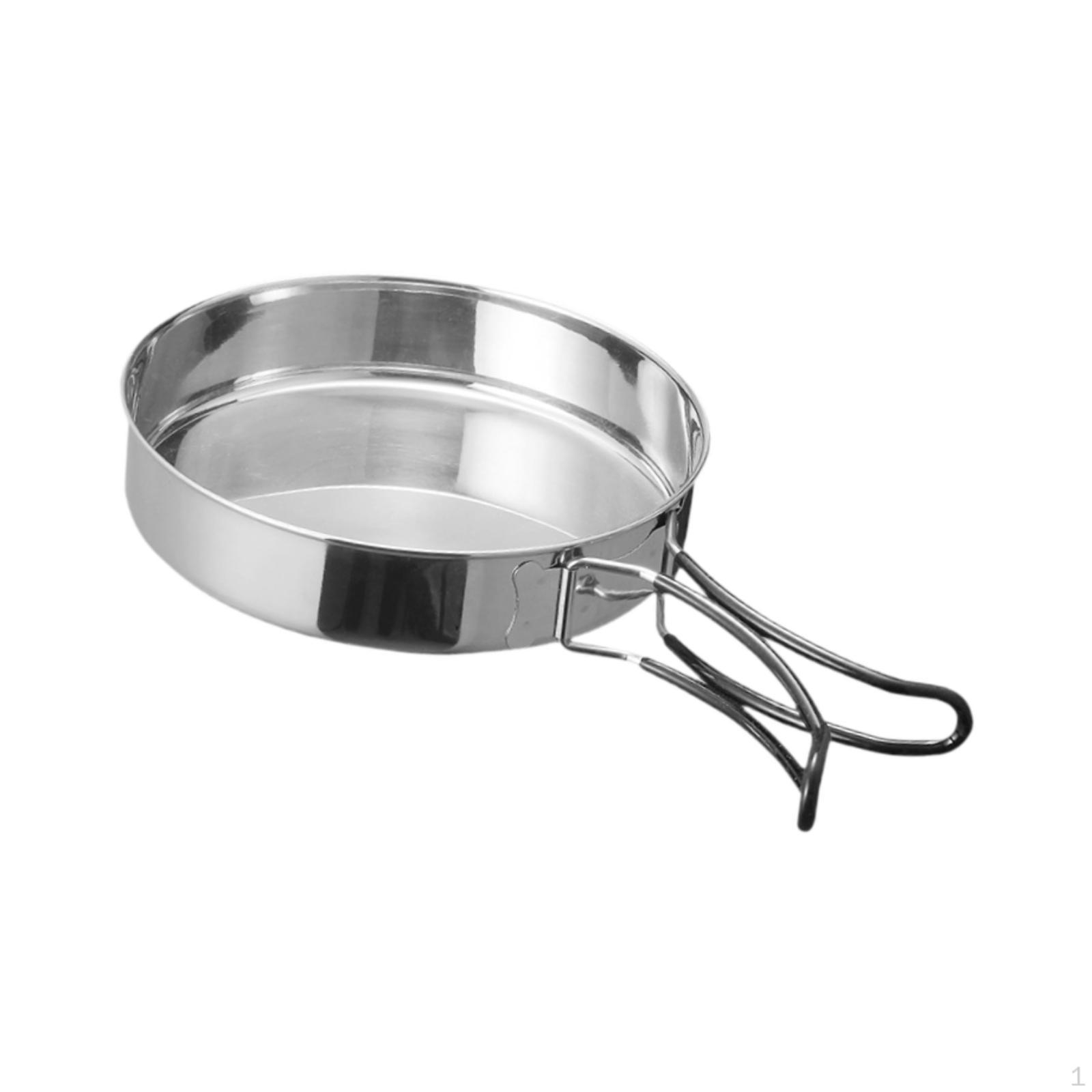 

Stainless Steel Frying Pan Cookware Space Saving Cooking Pot Lightweight with Handle Camping for