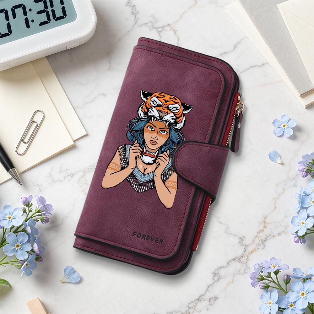 Tribal Tiger Lady Pattern Wallet Stylish Casual Long Purse Portable Card Holder
