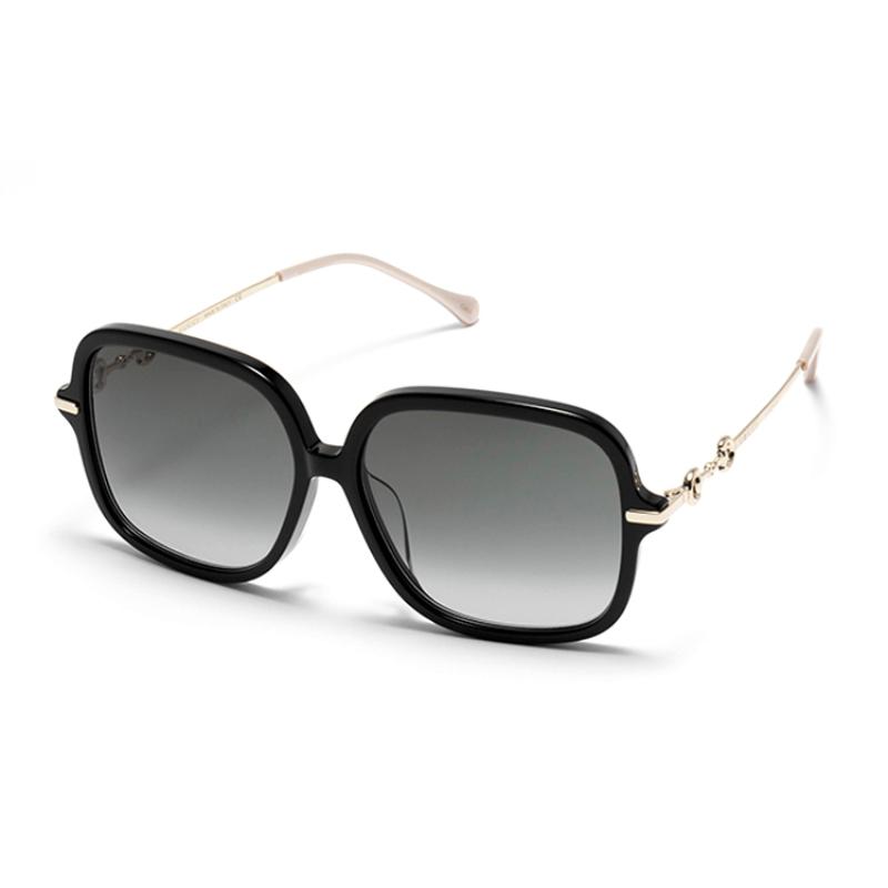 Gucci Horsebit Women's Sunglasses Square Frame Plate Sunglasses Grey Lenses Black Frame Black