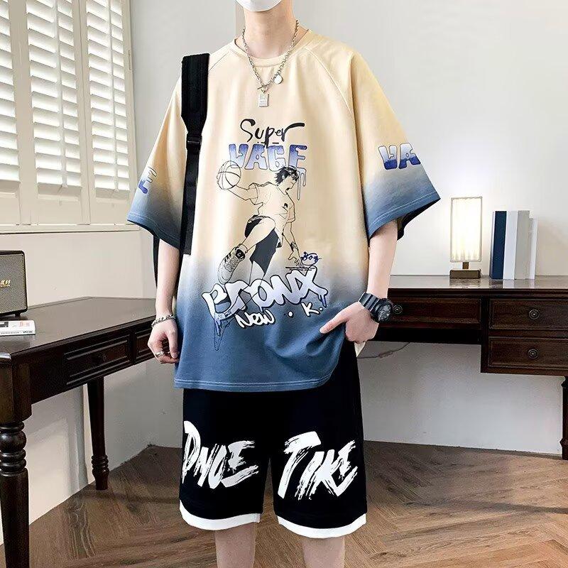 Men Sets 3d PrintMen's Oversized Sets Basketball Tracksuits High Street Youth T-shirt Shorts 2 Piece Set Men Clothes