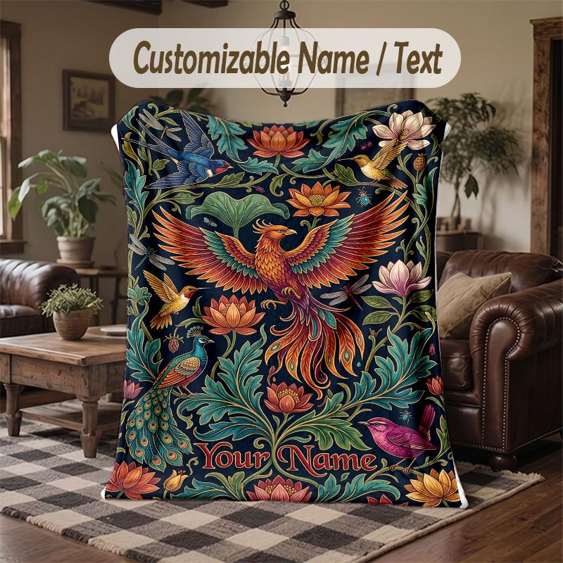 Uccelli Fiori Giardino 2 Tema Coperta Plaid Coperta Personalizzata con Nome Testo Coperta Morbida Accogliente per Casa Divano Letto