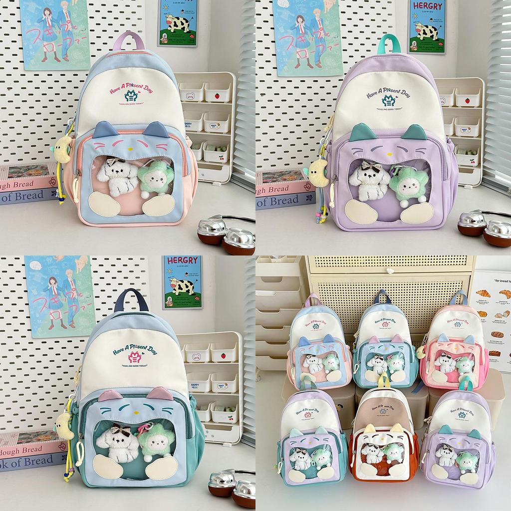 Cat Pattern Itabag Nylon Student Backpack With Clear Design And Padded Straps For Middle School Students