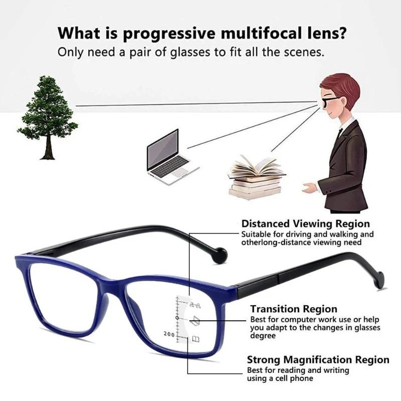 Men'S New Progressive Multifocal Reading Glasses Anti-Blue Light Farsighted Glasses Men'S And Women'S New Retro Reading Glasses