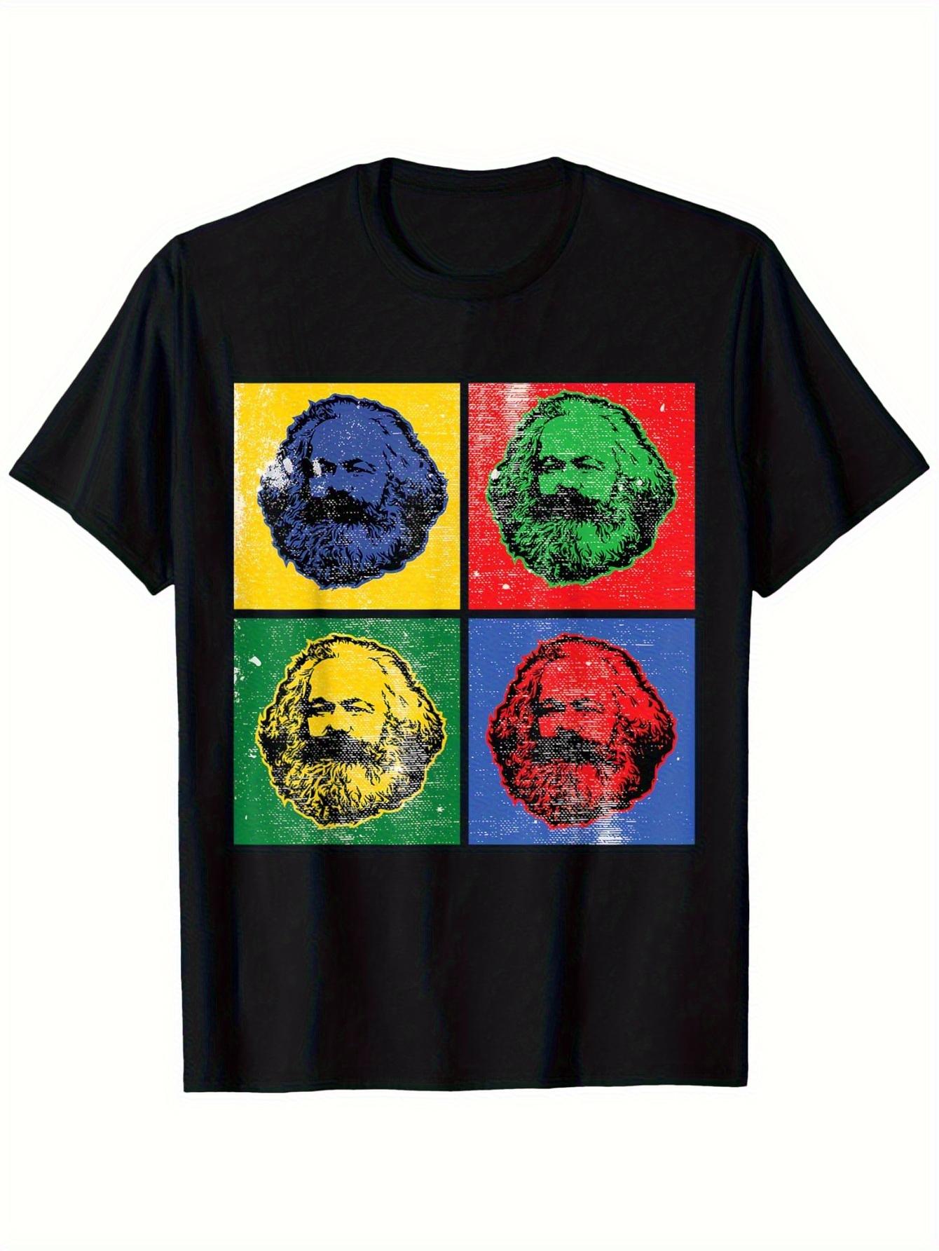 Men s Vintage Pop Art T-Shirt - Karl Marx Graphic with Color Portrait S