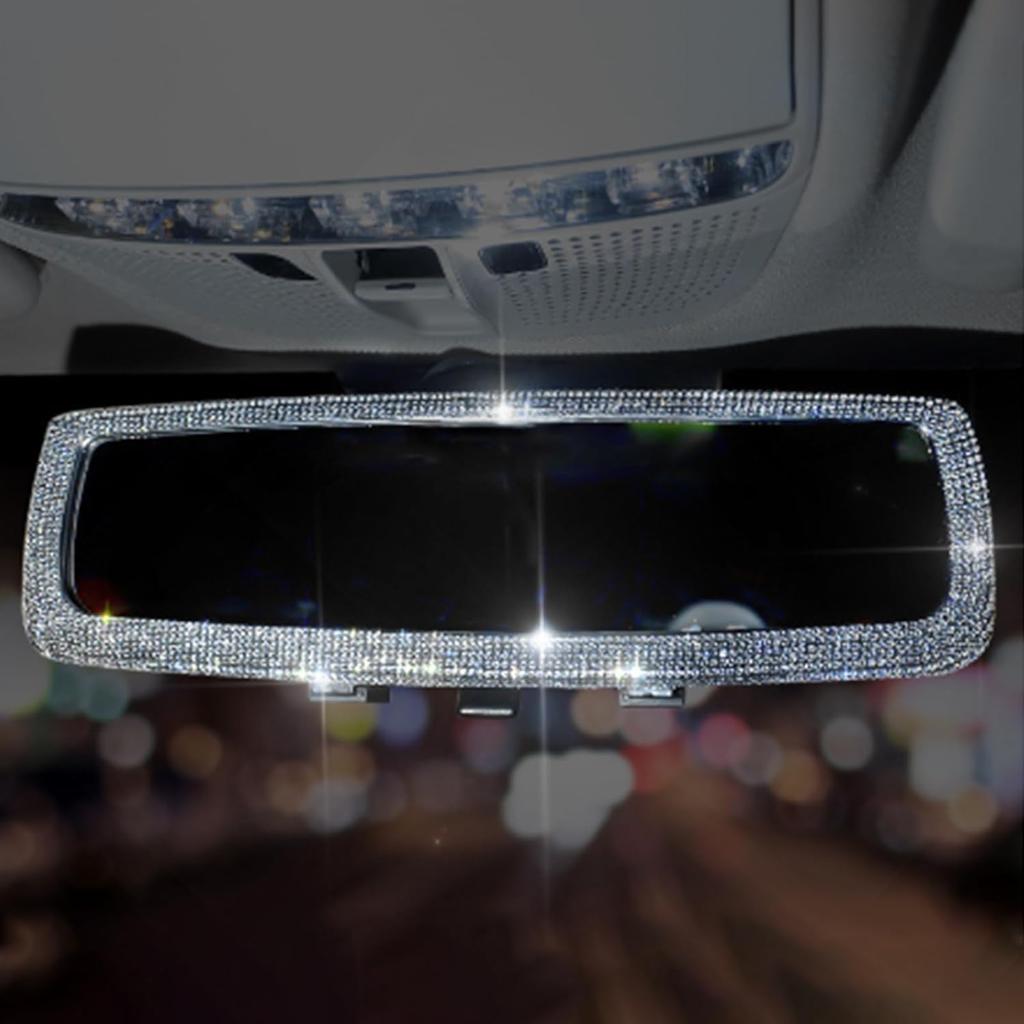 Bling Rhinestone Car Rear View Mirror with Crystal Diamonds Bling Rhinestones for Women,Car Interior Trim (Pink)