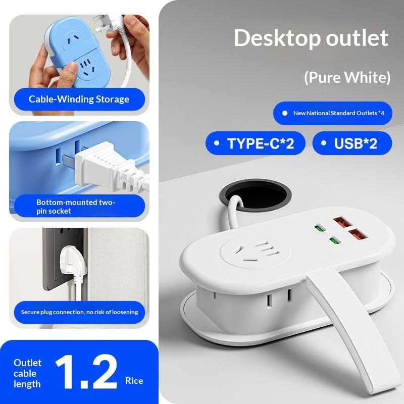 Pocket Power Strip Extension Cord 1Ac 2Usb 2Type C Socket Pure Minimalist Style Pd 15.5W Fast Charging Home Travel