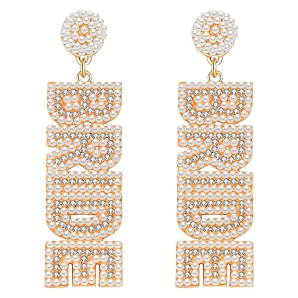 

Metal Bride Earrings Rhinestone BRIDE Letter Accessories Wedding Women