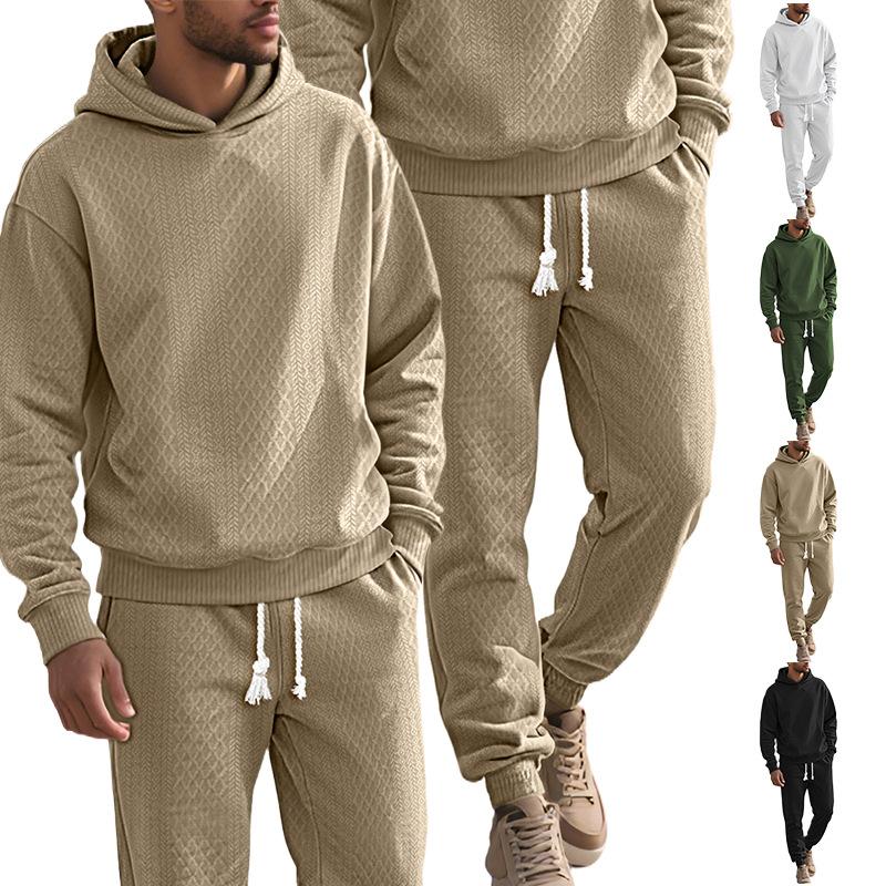 Men's 2 Piece Outfits Knit Jacquard Pullover Sweatshirt Tracksuit & Joggers Sweatpants Sweatsuit Sets with Pockets