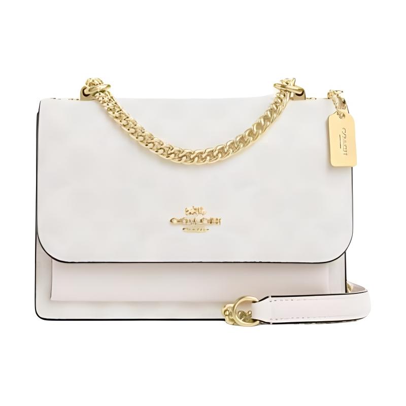 Coach Klare 18 Letter Logo Printed Chain Strap Faux Leather Shoulder Bag Small Women White