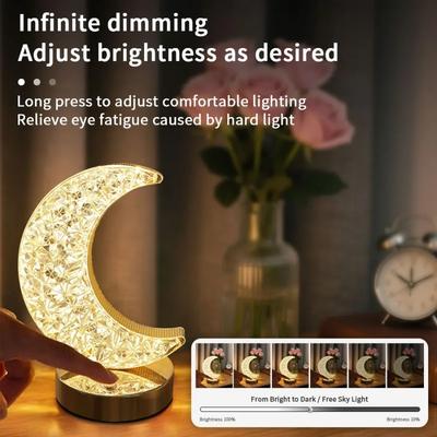 Sypialnia Kryształowy Dotyk Ściemniająca Nocna Lampka Dziewczęca Pokój Wystrój Domu Estetyka USB Nocna Lampa LED Ambient Table 3D Księżycowa Lampa