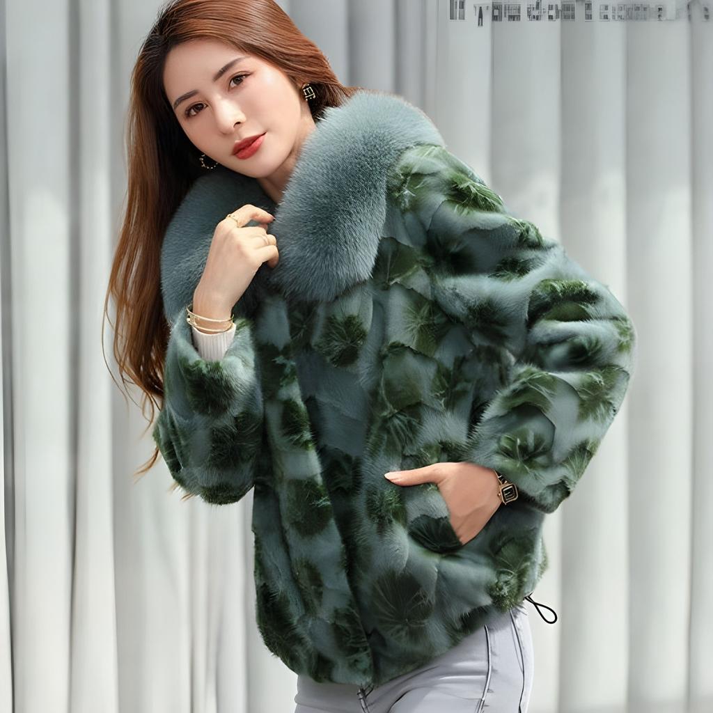 New 100% Mink Fur Coat for Women Short Style Fox Fur Collar Large Size Fur Coat for Women Send Mom and Wife Gift