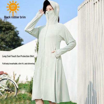 Summer 2024 Women's Long UV Protection Ice Silk Jacket for Beach - Slim Fit, Lightweight, Full Body Coverage