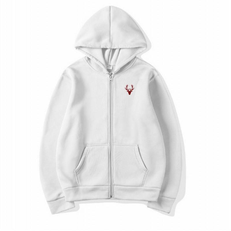 Winter Kapuzen-Reißverschluss-Sweatshirt mit Hirschdruck Lockerer Sitz Übergroßer Pullover Jugend