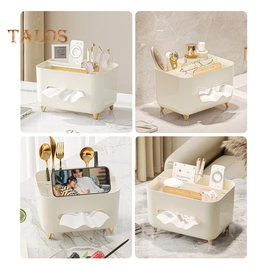 Multifunkční držák/obal na papírové kapesníky s úložnými přihrádkami Velkokapacitní obdélníkový organizér na ubrousky/kapesníky