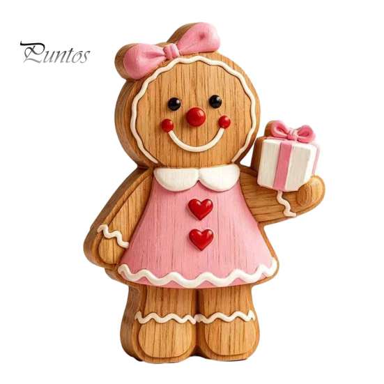 Christmas Gingerbread Man Ornaments Cartoon Wooden Ornament, Double-sided Printed Desktop Tabletop Figurines, Decorative Signs Craft for Home