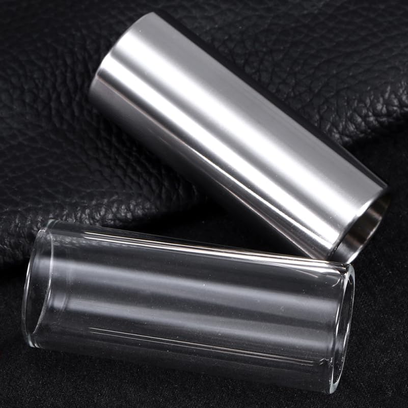Alasum Guitar Slide Set of 2 Clear Silver Slide Bar Short Medium for Electric Guitar Stainless Steel Glass Bottleneck Playing Accessories