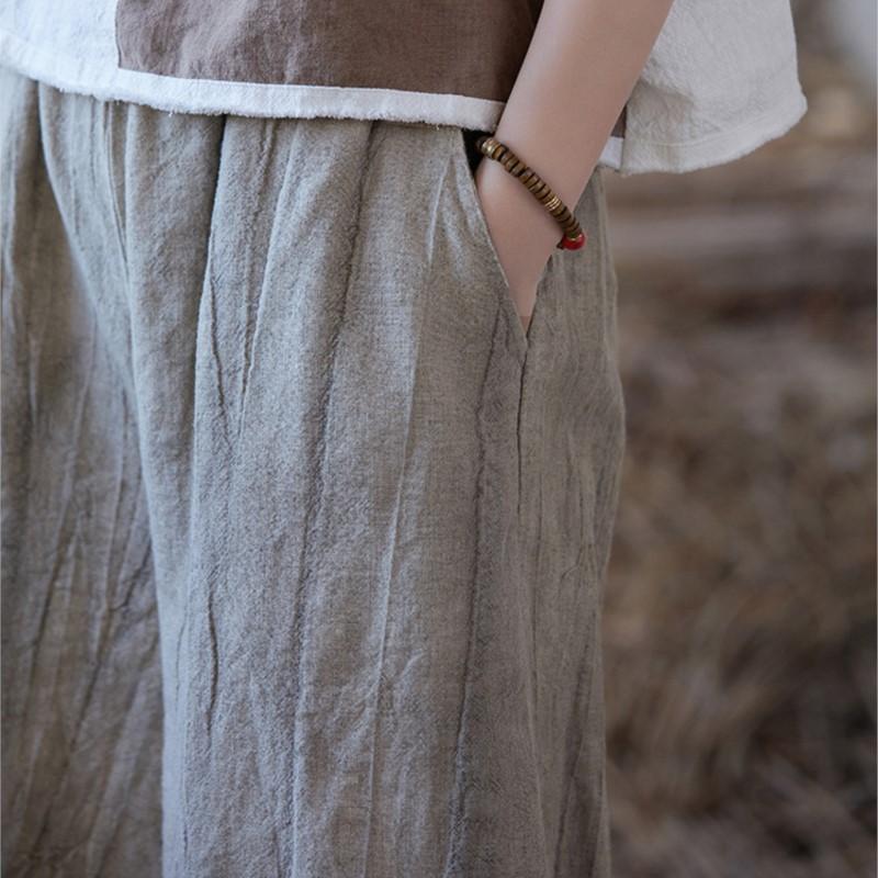 Johnature Women Vintage Tie-dye Wide Leg Pants Elastic Waist Summer Loose Women Casual Ankle-length Pants