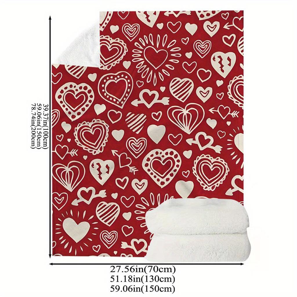 Bright red heart-shaped pattern Flannel printed blanket suitable for all seasons suitable for living room office sofa and travel