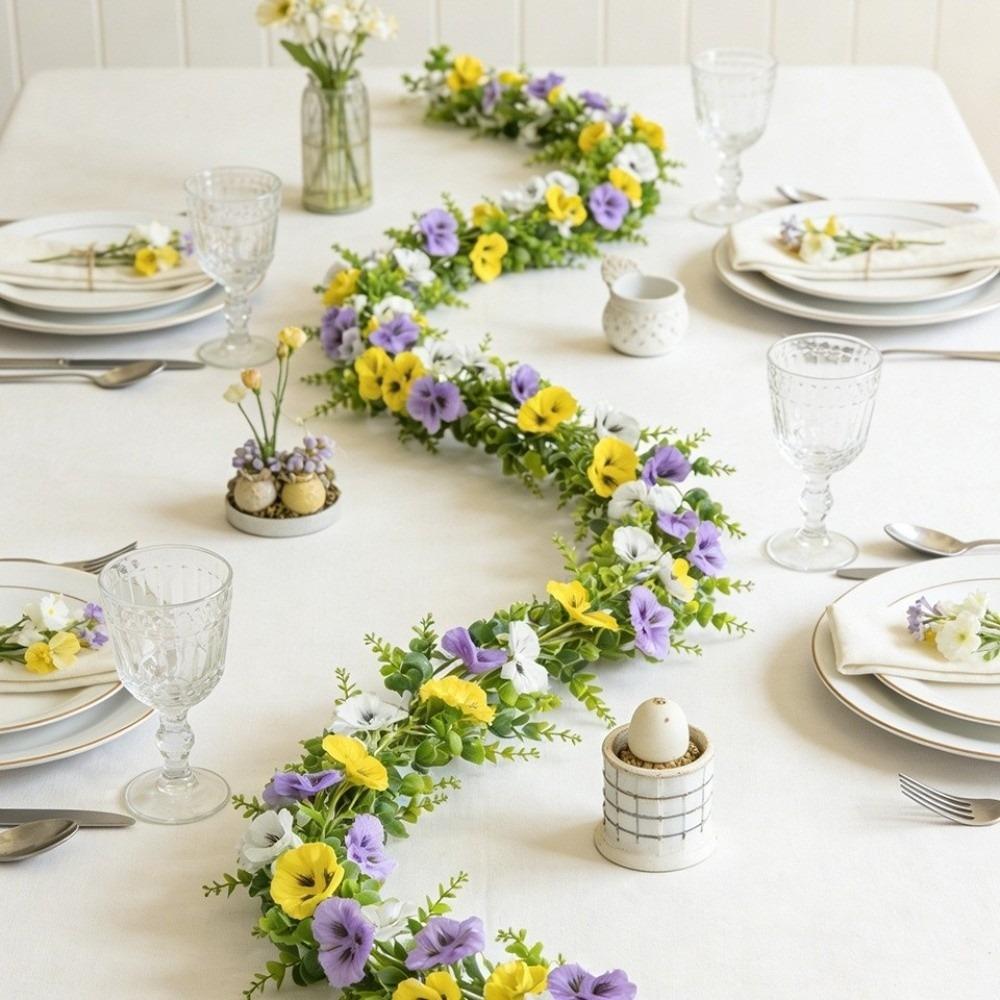 UV Resistant Artificial Pansy Vines Flexible Fake Flower Vines Eucalyptus Leaf Garland Home Mantle