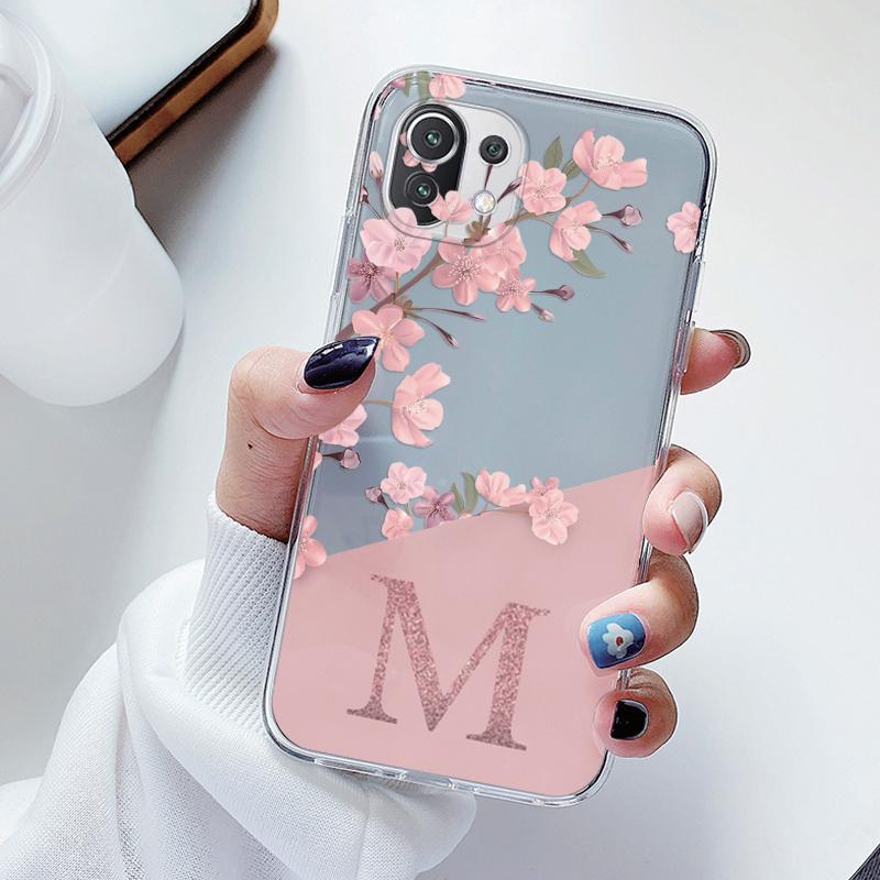 Flowers Letter Case For Xiaomi Mi 11 Lite Mi11 Lite NE Clear tpu Silicone Covers For Xiaomi 15T 14T 13T 12T 11T 10T Pro Alphabet