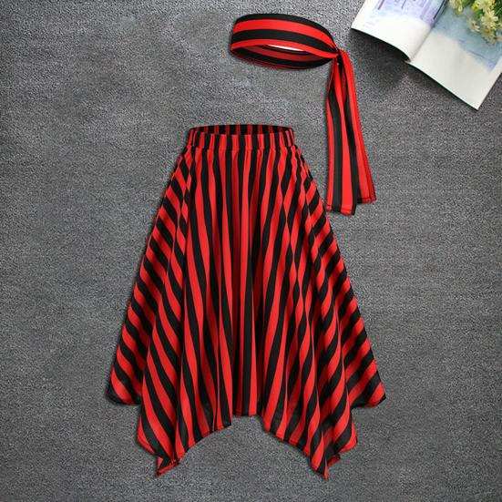 2ks/sada Dámská pirátská cosplay sukně s páskem Nepravidelný lem Elastický pas Pruhovaná sukně Oblečení s renesančním motivem