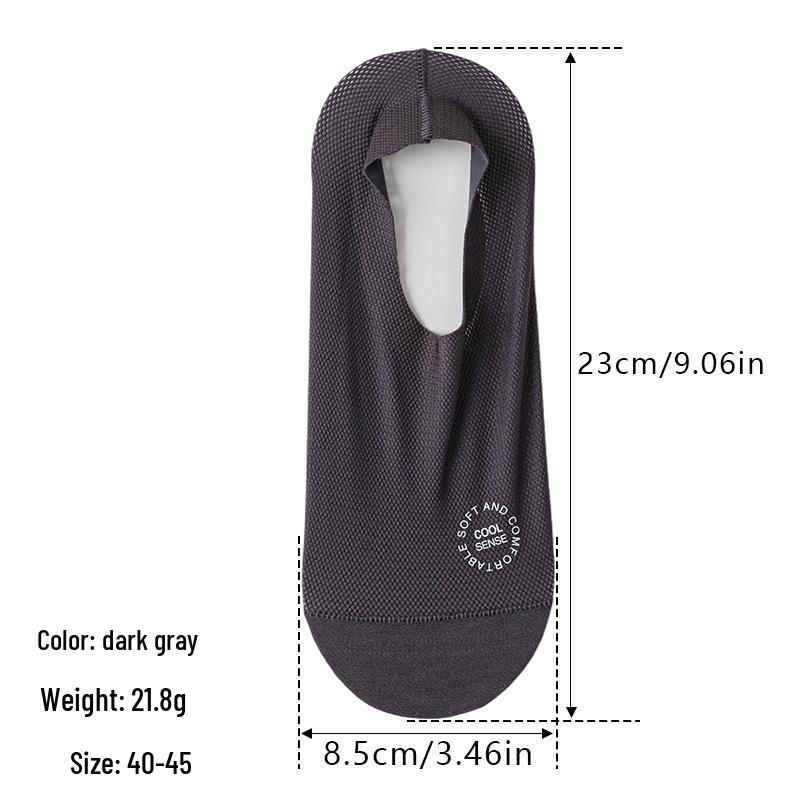 Men s Low-Cut Ice Silk Mesh Socks with Cotton Bottom & Non-Slip Silicone Heel Slip-On Version темно-серого