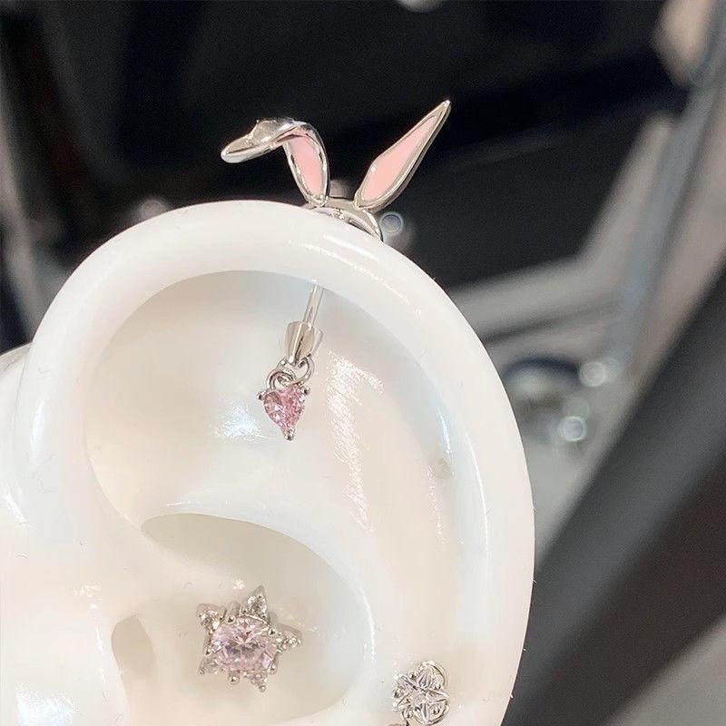 1 Pieza Pendiente de Hueso de Oreja con Colgante de Corazón y Cruz de Circonita Brillante en Forma de Oreja de Gato Para Mujeres Tendencia Accesorios de Piercing Corporal
