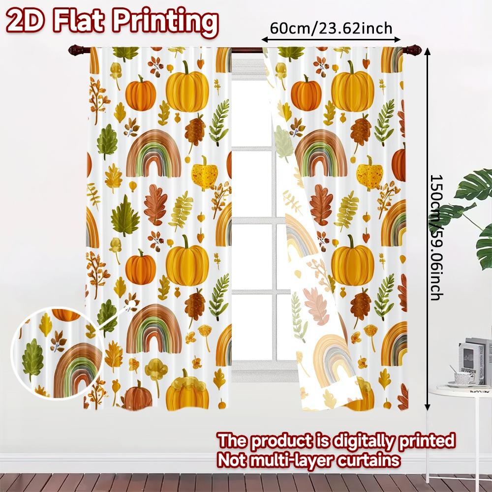 2pcs, 2D FLAT PRINTING Curtains (Without Rod) Autumn Rainbows Minimalist Holiday Curtains Durable Polyester Curtains Decorations