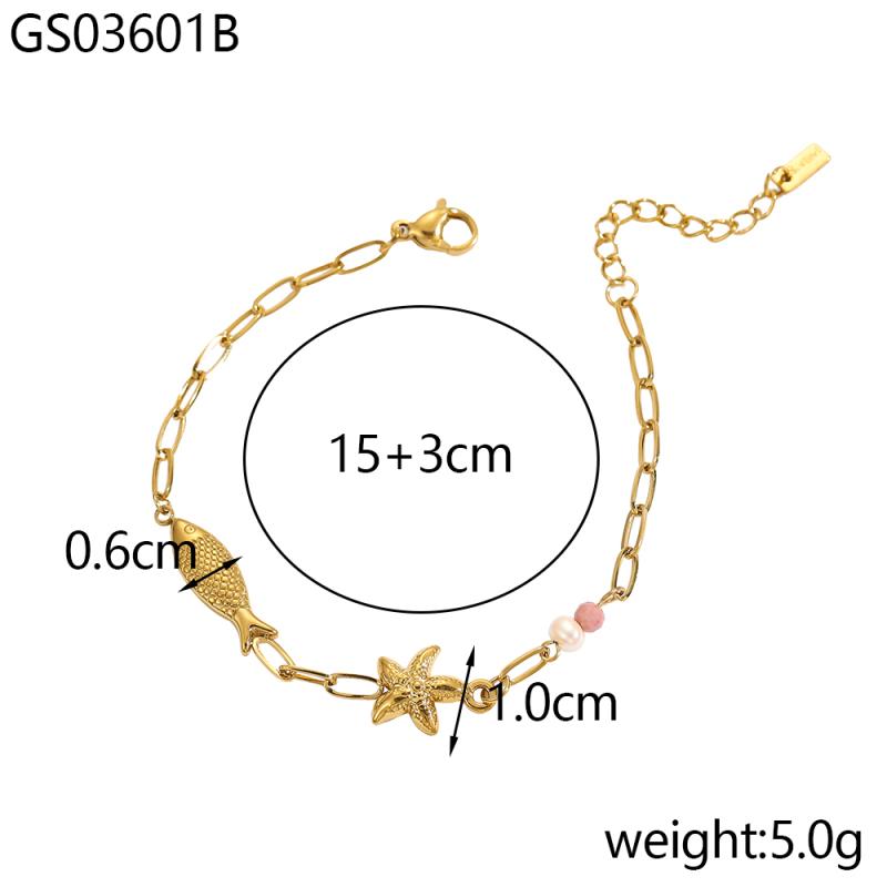 

CARLIDANA Fashion Stainless Steel Non-fading Hand Jewelry Trendy Ocean Resort Style Starfish Shell Conch Bracelet for Women